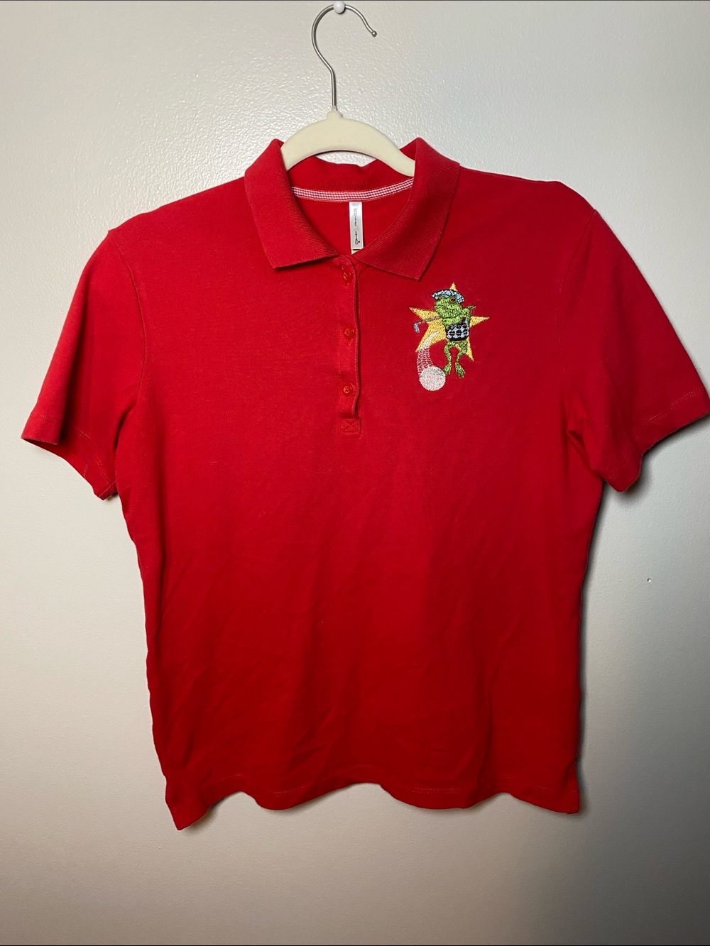 White Stag Red Polo with Embroidered Golfing Frog Small Slim Fit